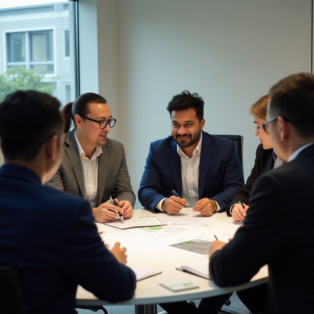 Equipo de consultores financieros en reunión